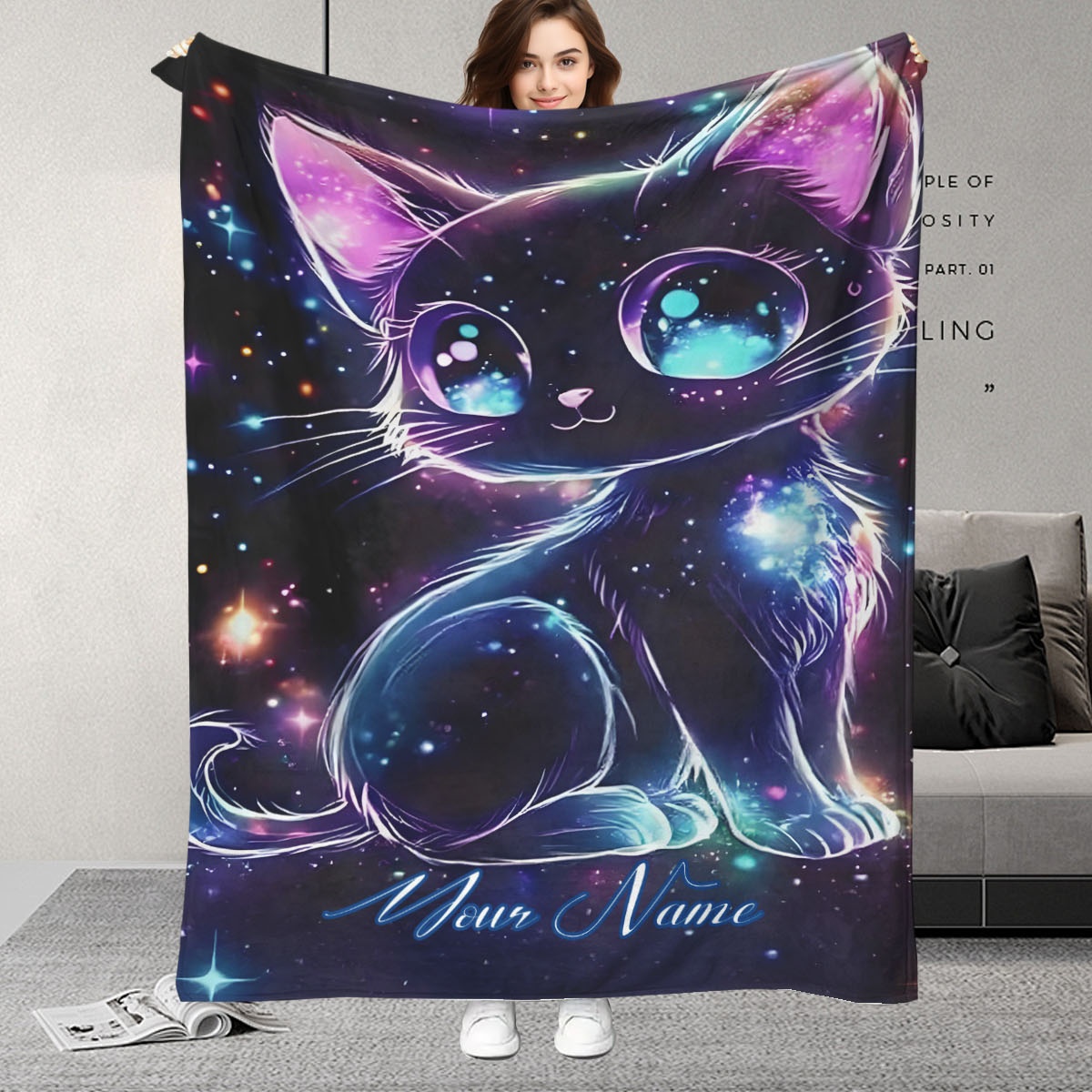 Galaxy Home Textiles - Koc z własnym imieniem, wzór galaktyki