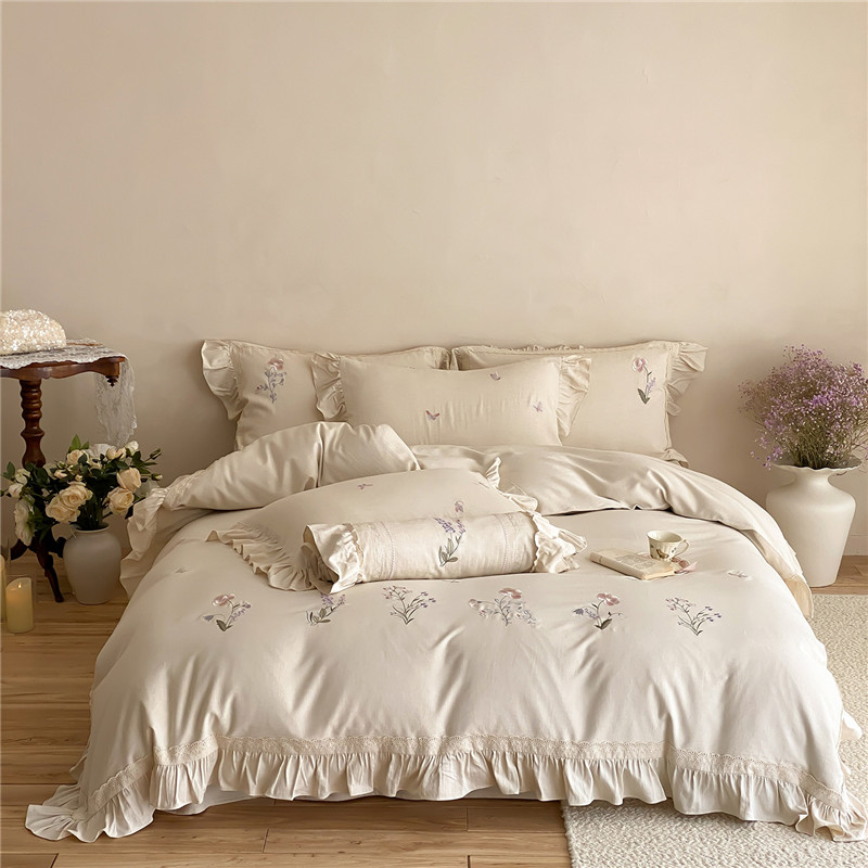 Home Textiles Towel Set - Luksusowy Zestaw Pościeli z Haftem Kwiatowym,