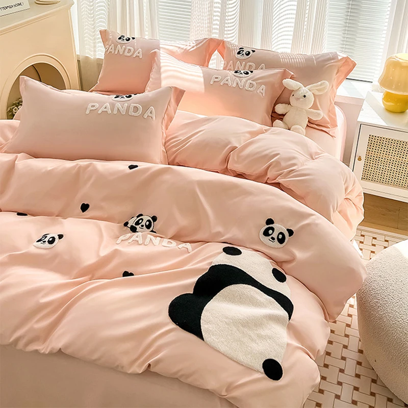Home Textiles Towel Set - Koreański zestaw pościeli z haftem pandy,