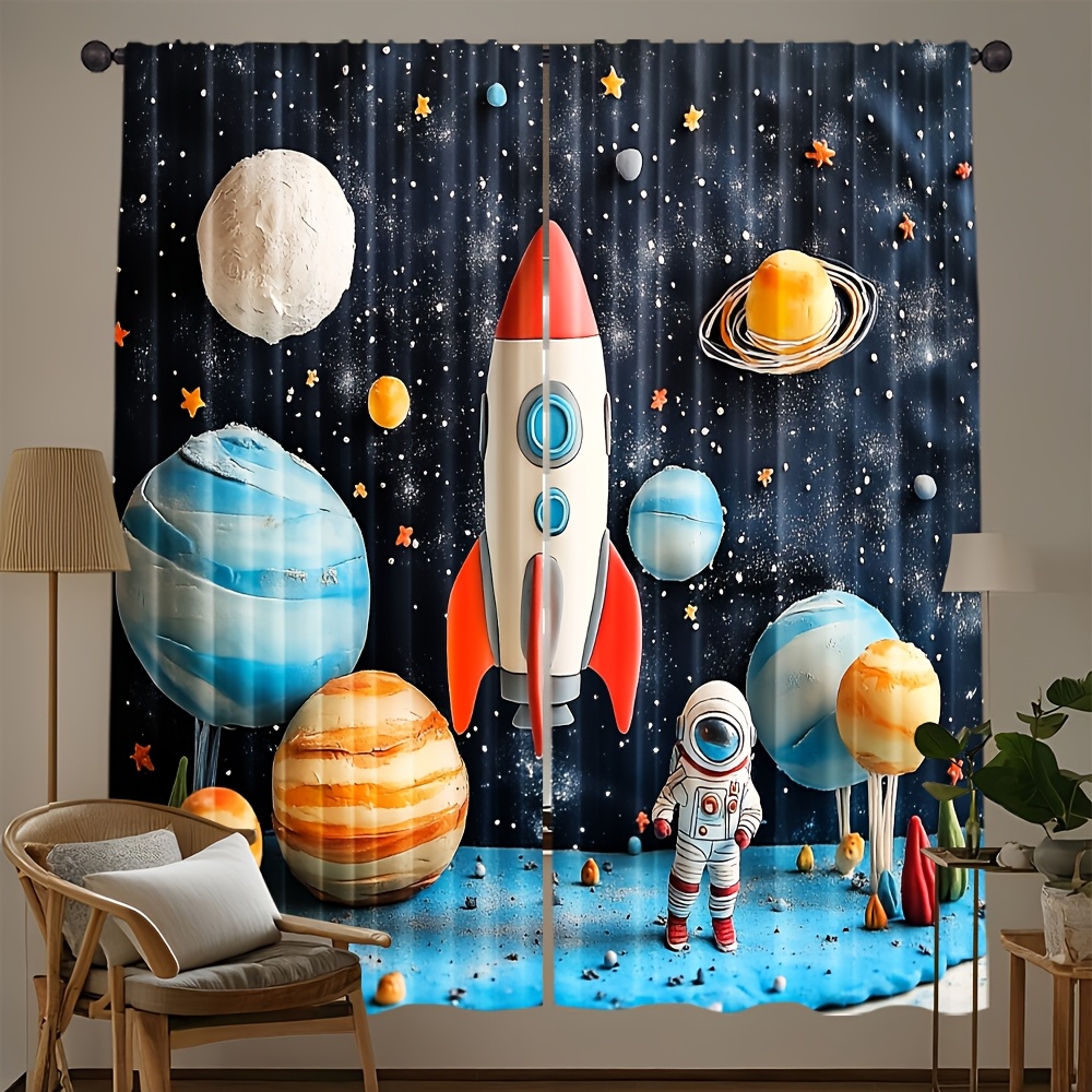 Galaxy Home Textiles - Zasłona z motywem kosmicznej rakiety, zasłona