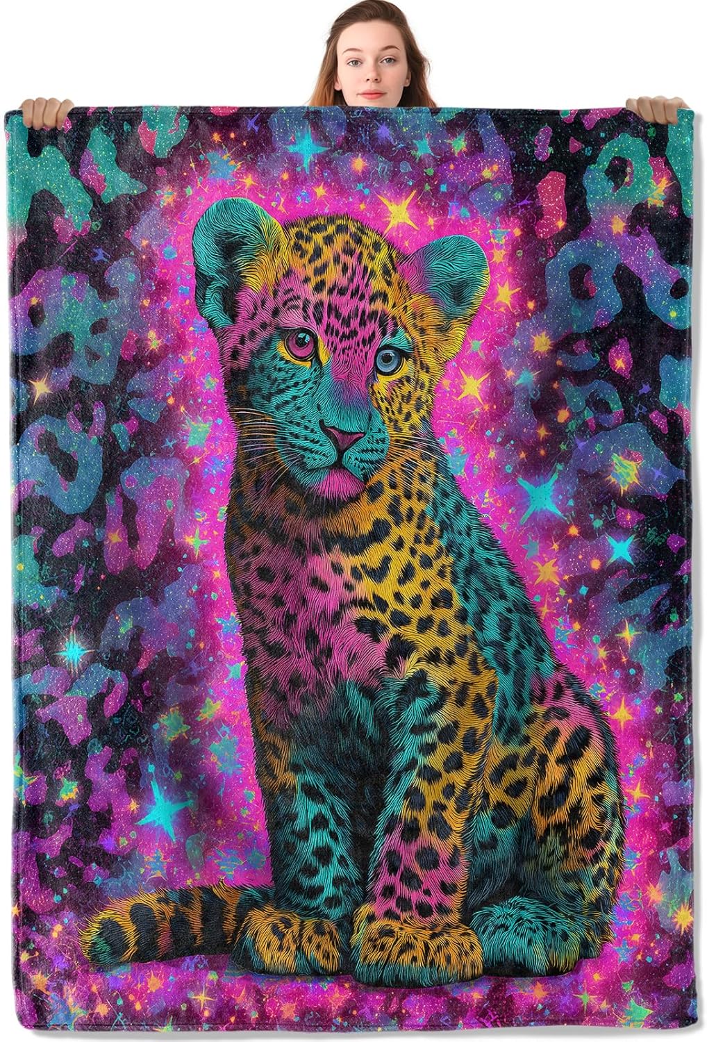 Galaxy Home Textiles - Koc Galaxy Leopard, kolorowy wzór zwierzęcy,